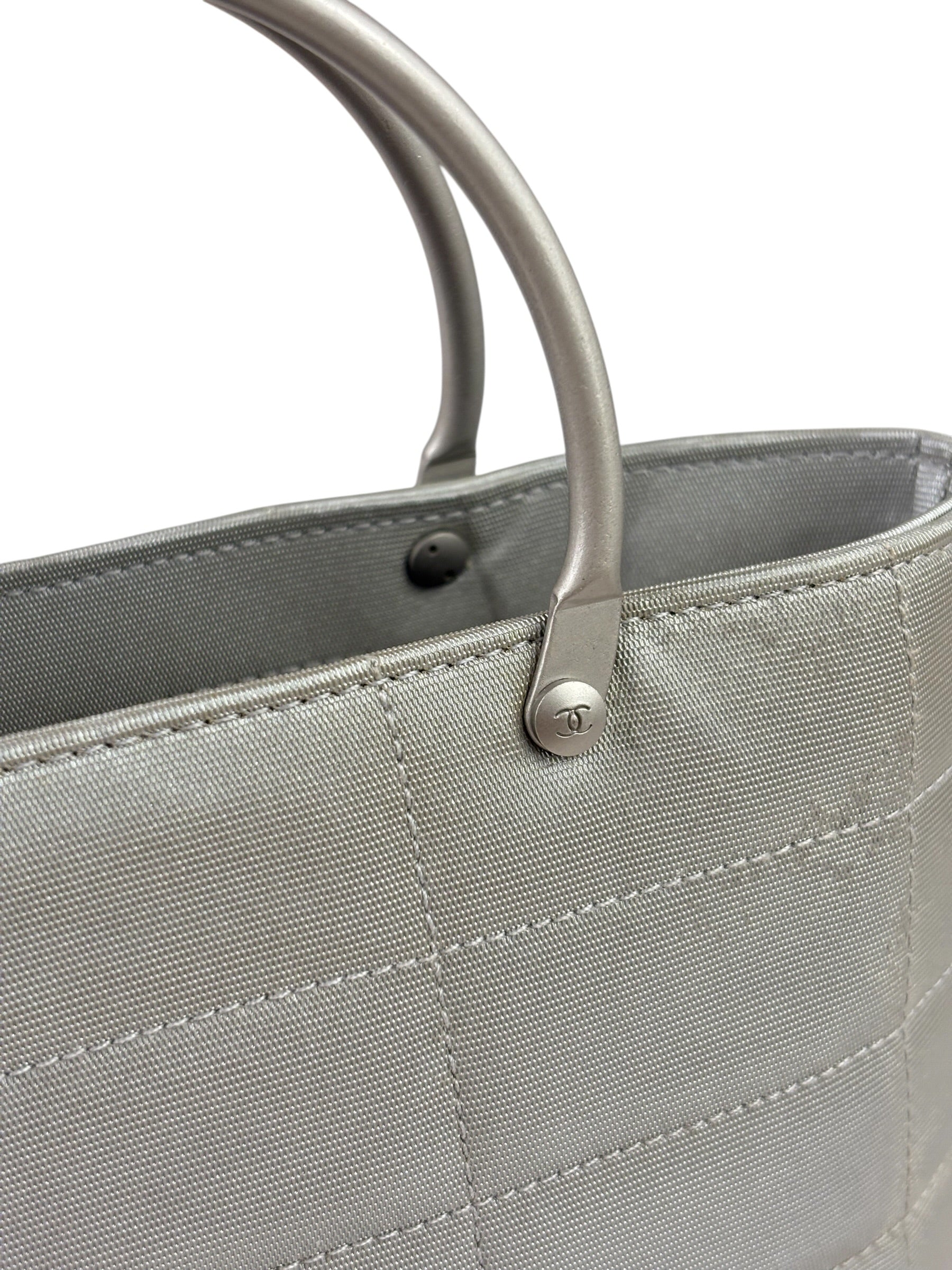 Chanel Silver Nylon Quilted Vintage Mini Chocolate Bar Tote 1997