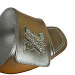 Louis Vuitton Silver Leather Shake Mules LV Crystal Embellished