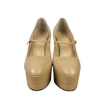 Gucci Beige Plato Malaga Leather Platform Mary Jane Pump