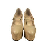 Gucci Beige Plato Malaga Leather Platform Mary Jane Pump