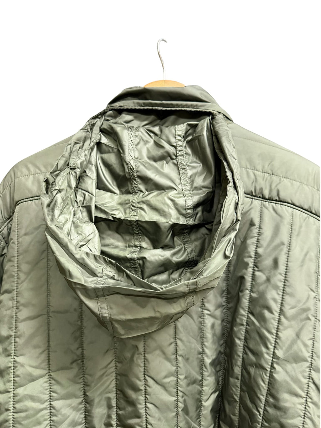 Vintage Ralph Lauren Olive Vertical Puffer Jacket (Collar Hoodie)