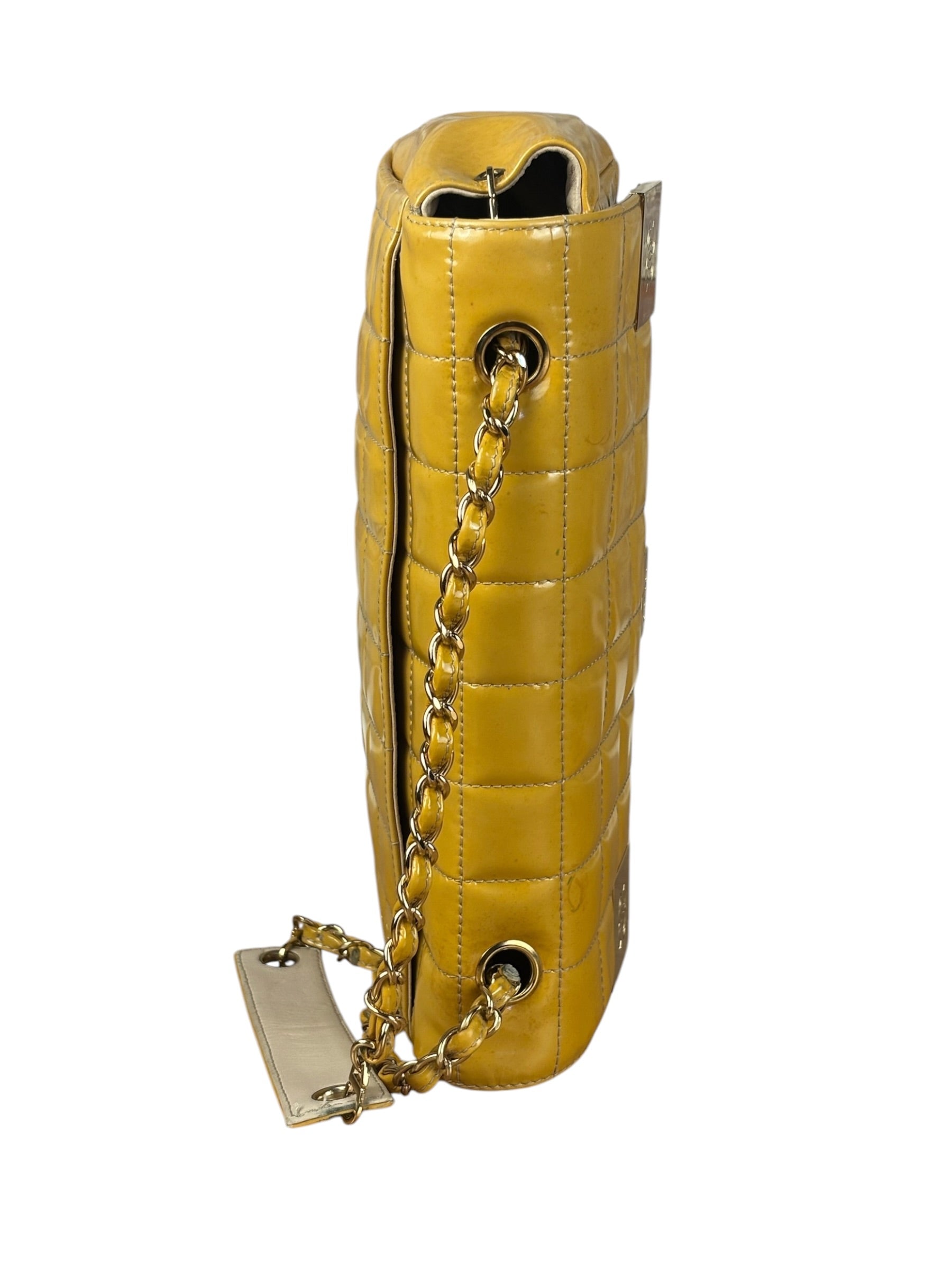 Chanel Yellow Patent Chocolate Bar Quilted CC Shoulder Bag 2002