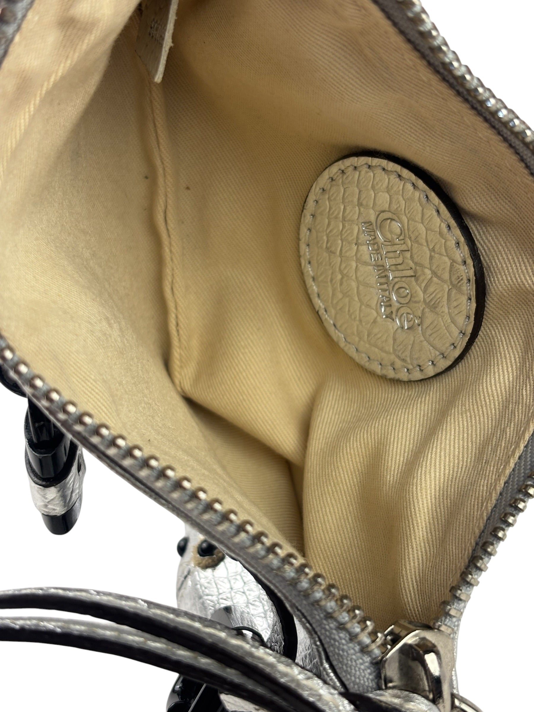 Chloe Metallic Silver Leather Paddington Pochette