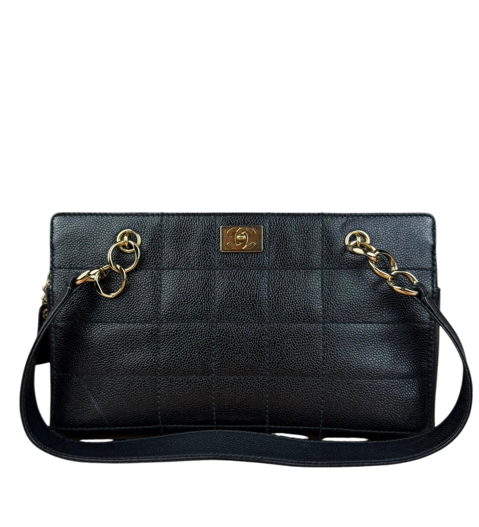 Chanel Black Choco Bar Stitch Caviar Chain Tote 2002