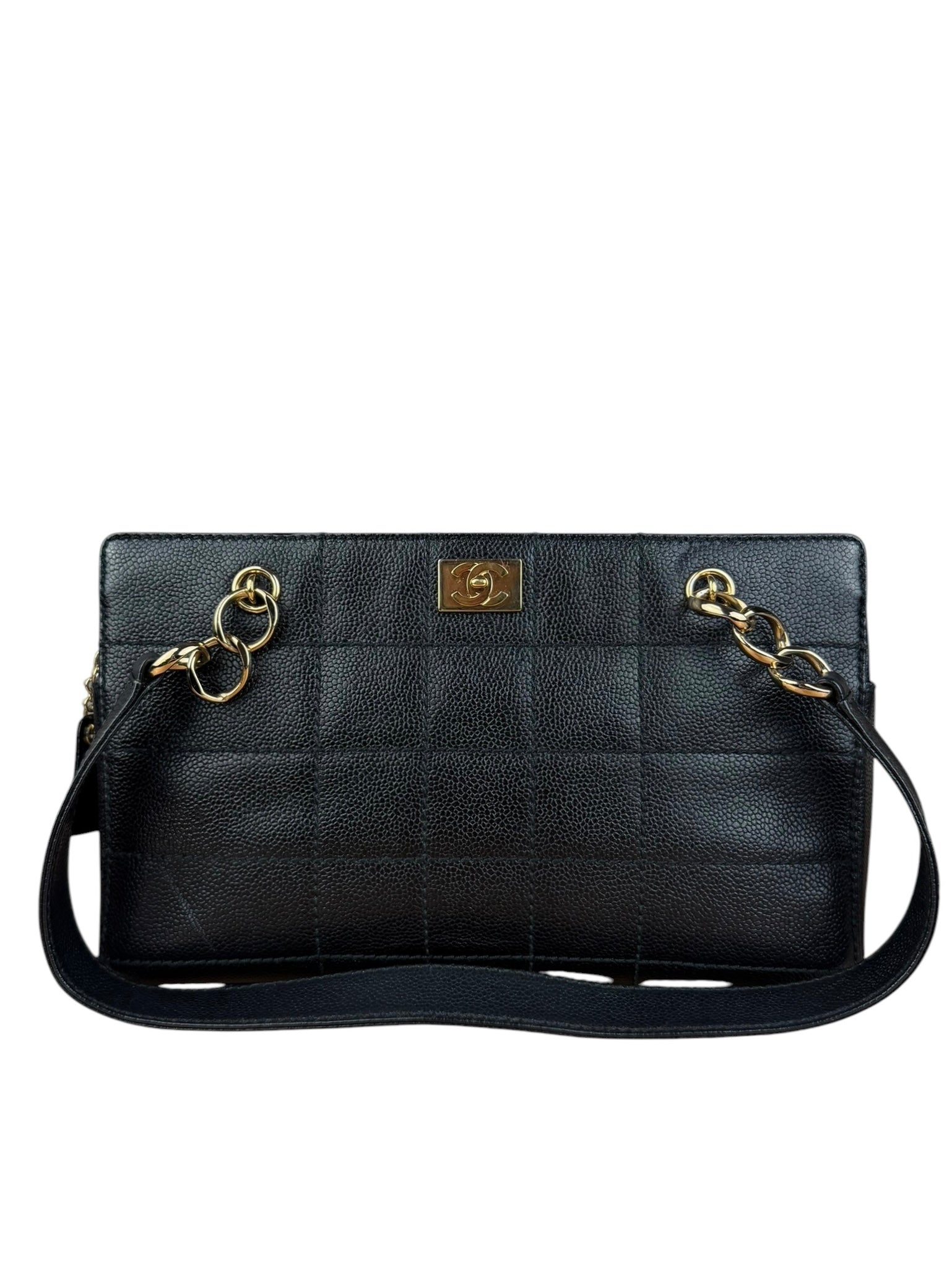 Chanel Black Choco Bar Stitch Caviar Chain Tote 2002