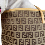 Fendi Vintage Beige Canvas Zucca Shoulder Tote