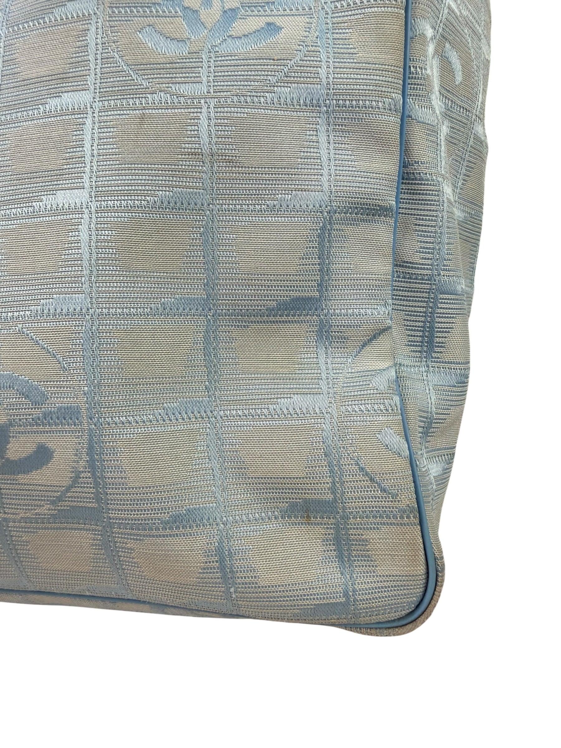 Chanel Light Blue Nylon/Leather Trim Travel Line Tote 2002