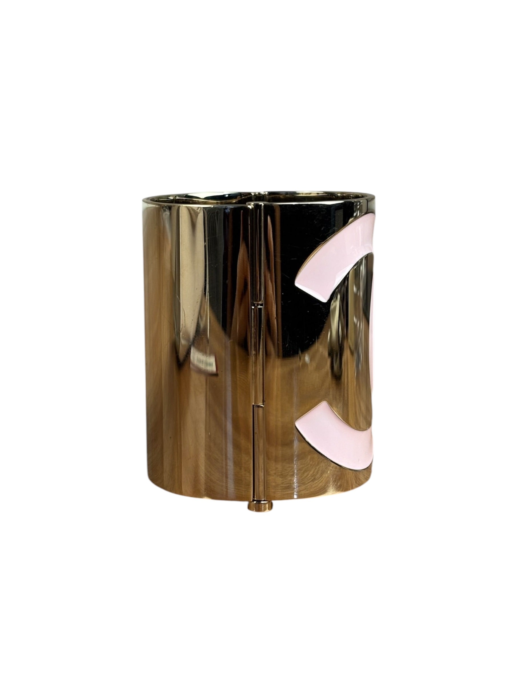 Chanel Pink/Gold Resin CC Wide Cuff
