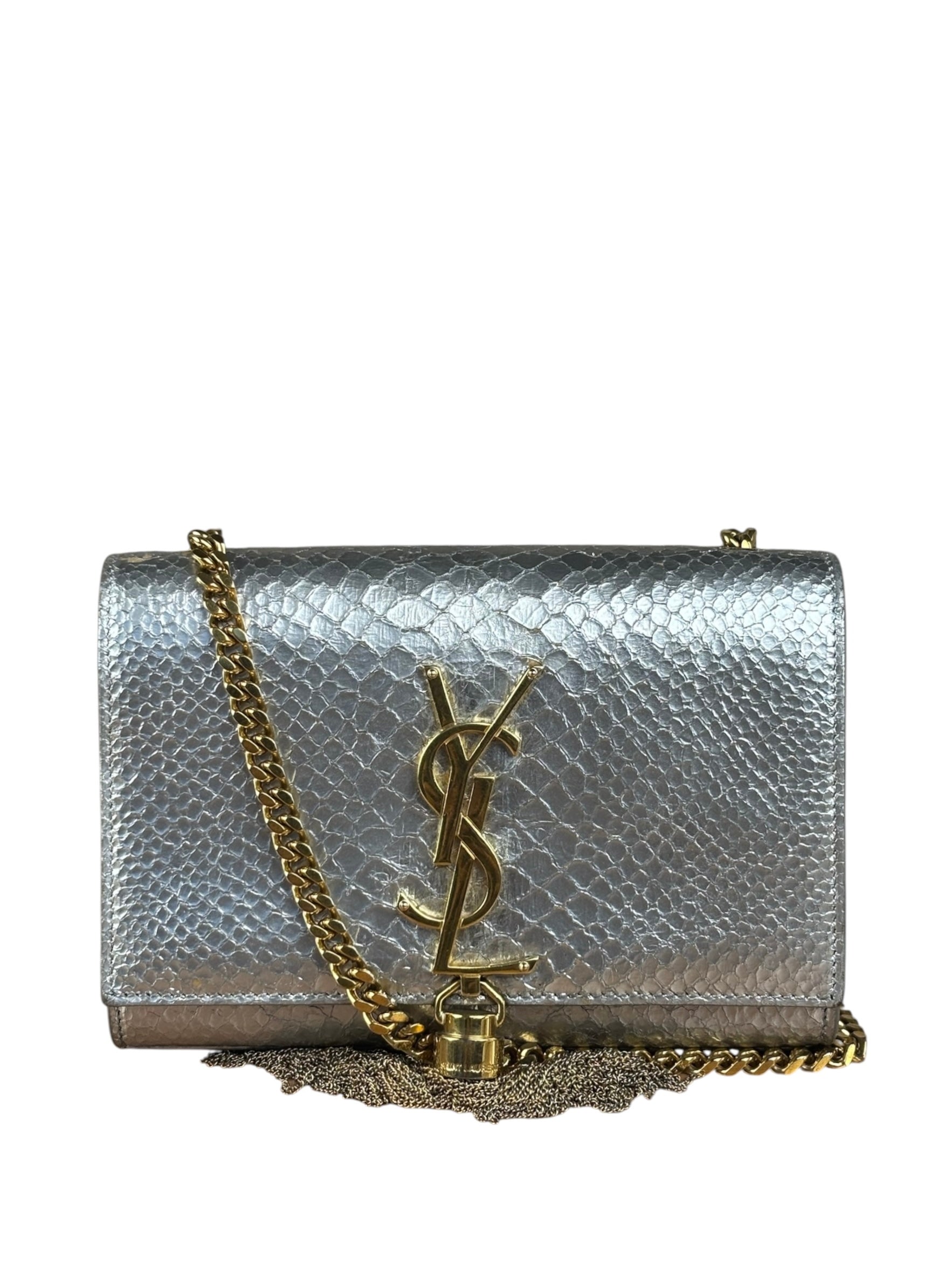 Yves Saint Laurent Metallic Silver Leather Kate Small Tassel Shoulder Bag