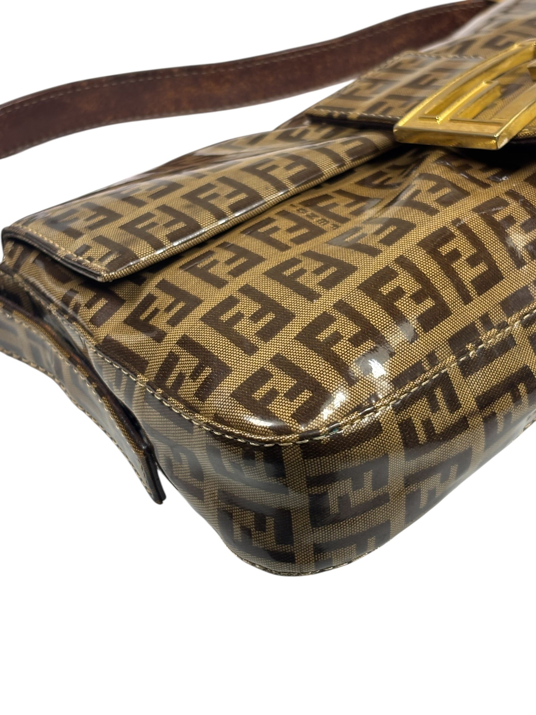 Fendi Brown Vinyl Zucca Baguette