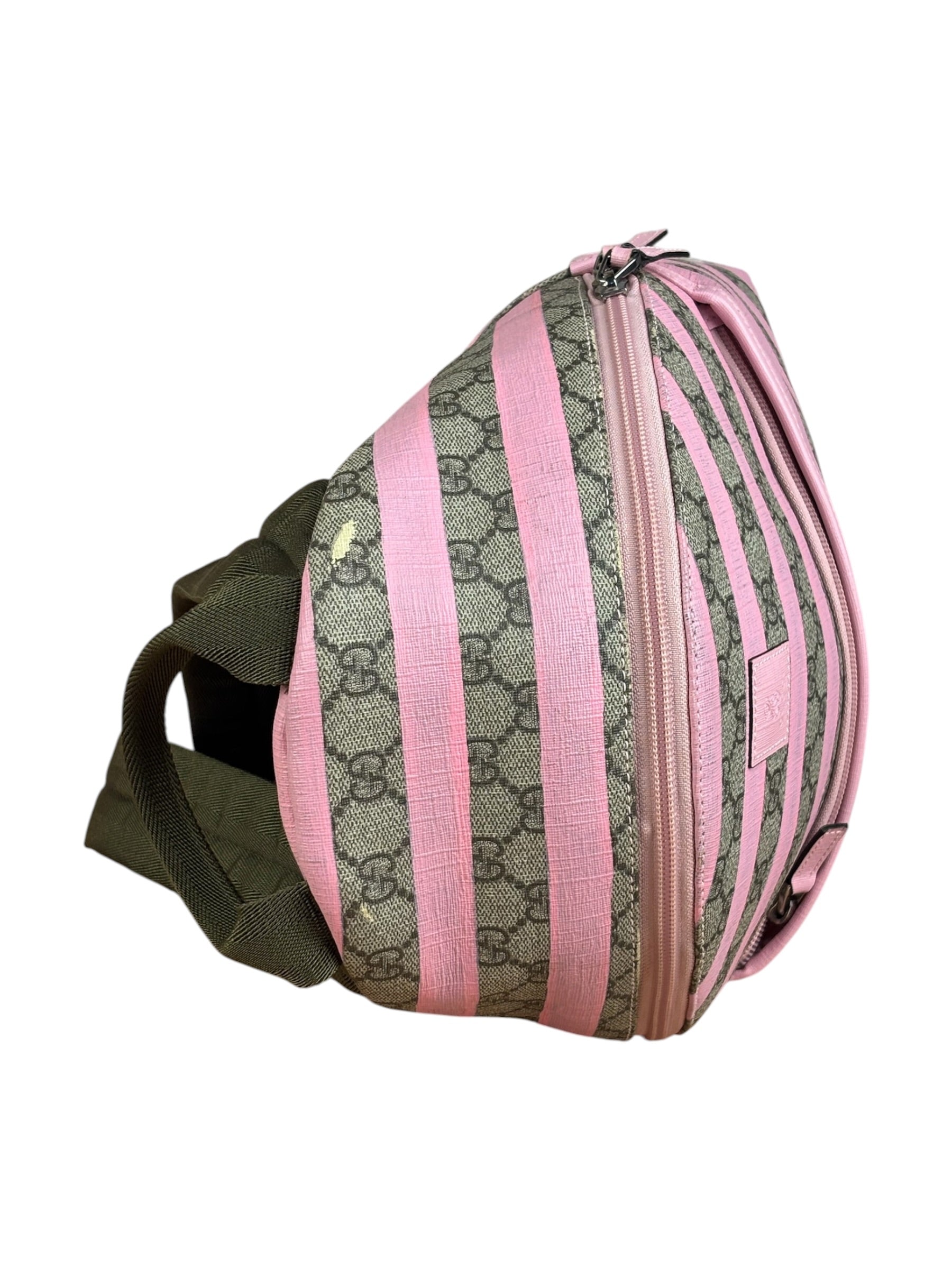 Gucci Pink Stripped Kids GG Supreme Canvas Backpack
