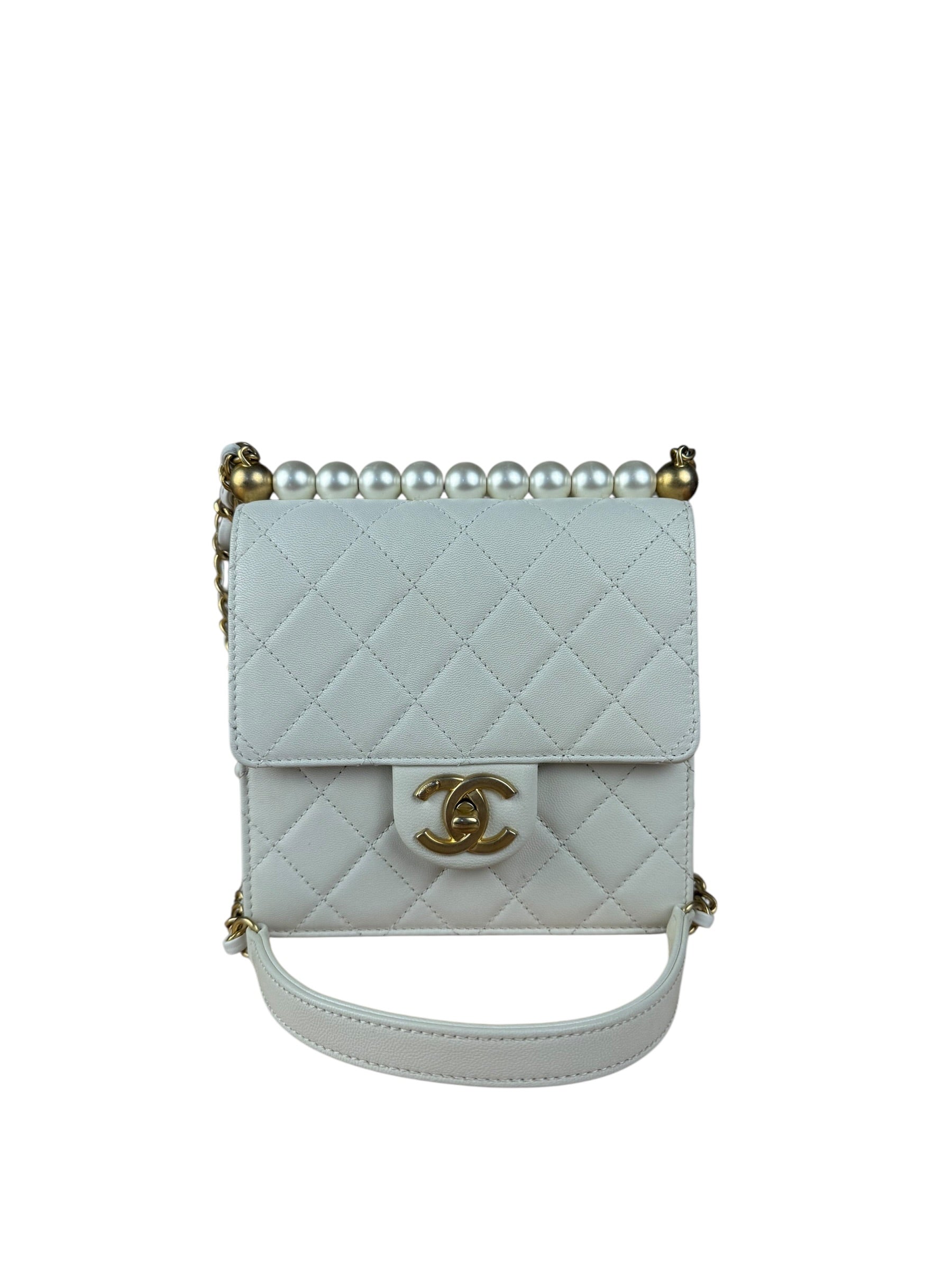Chanel Small Chic Pearls White Flap Bag 2019