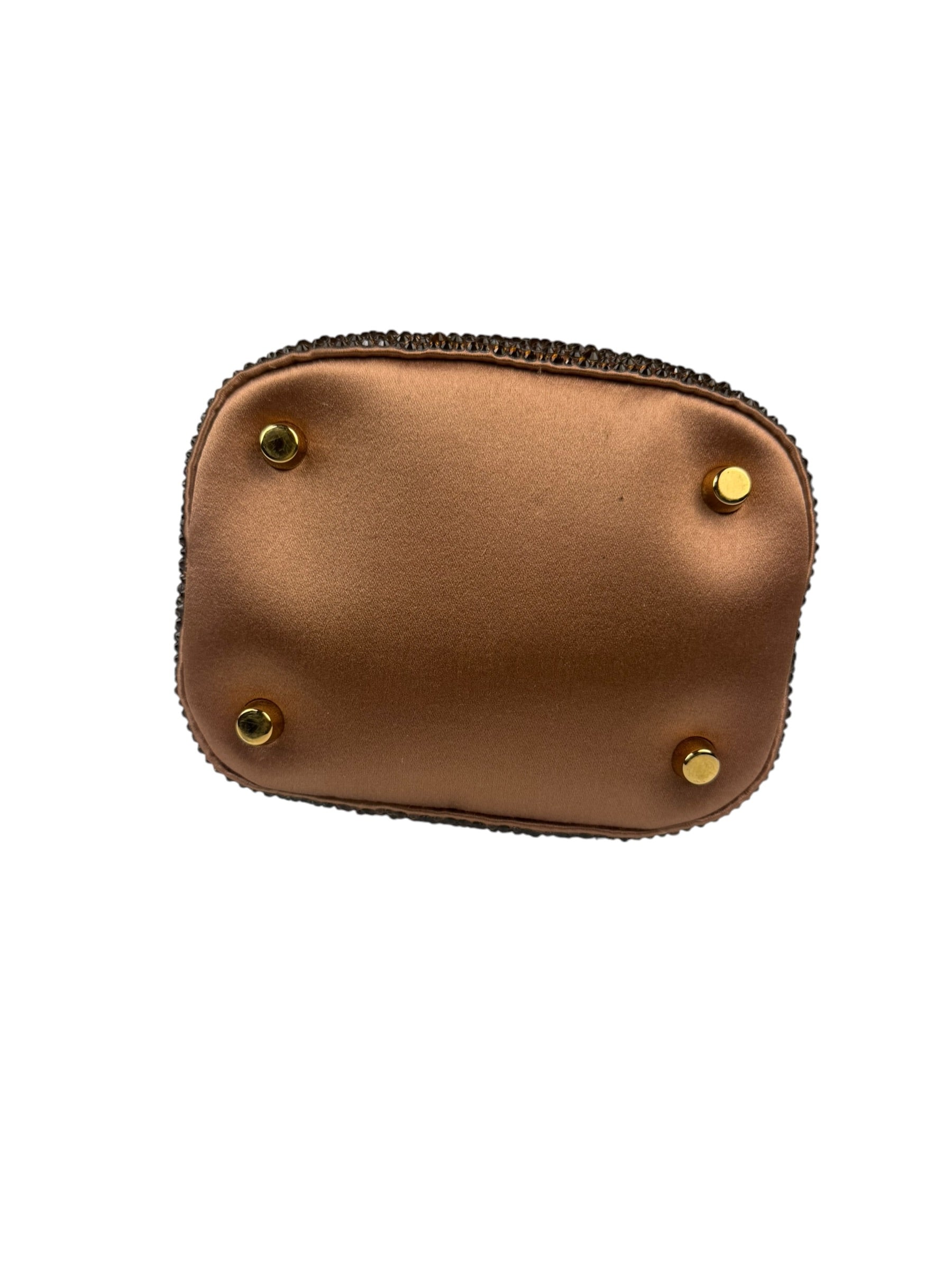 Versace La Medusa Brown Satin Crystal Embellished Mini Bucket Bag