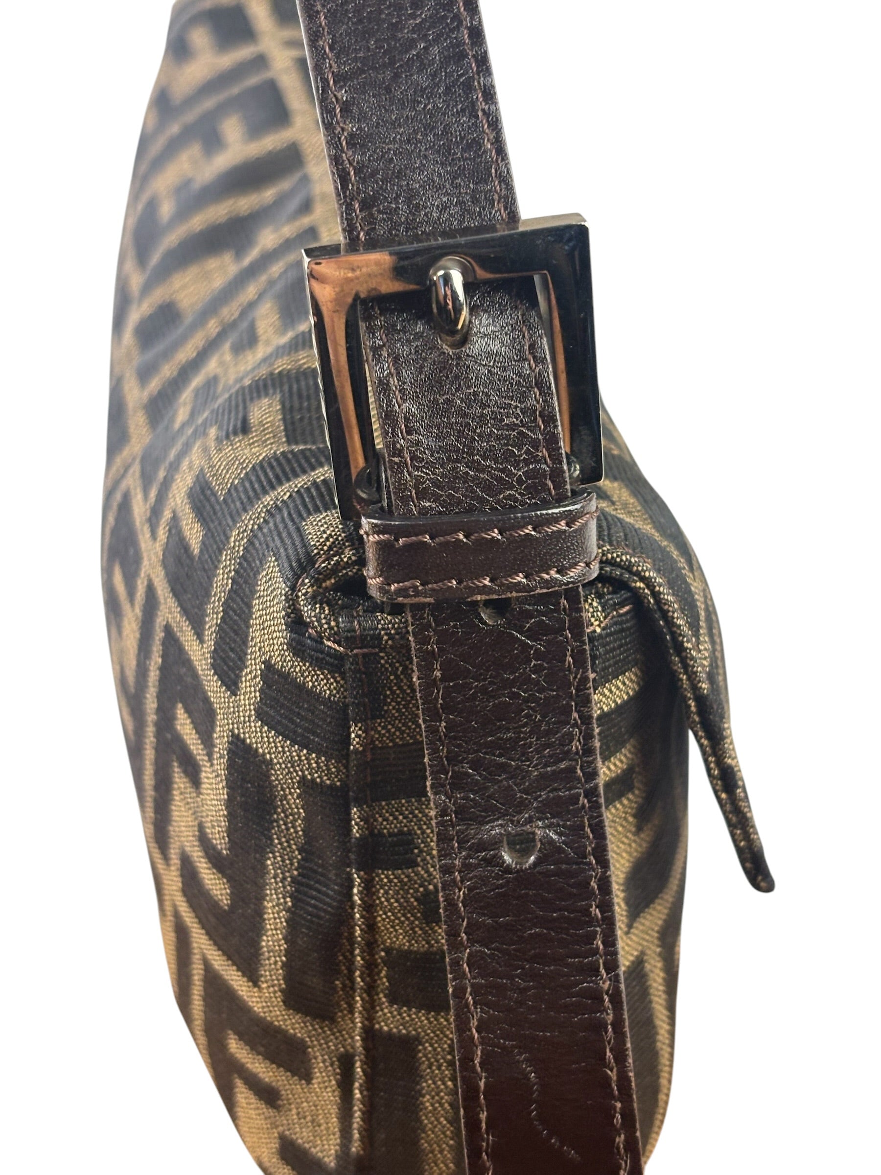 Fendi Brown Leather Trim Baguette