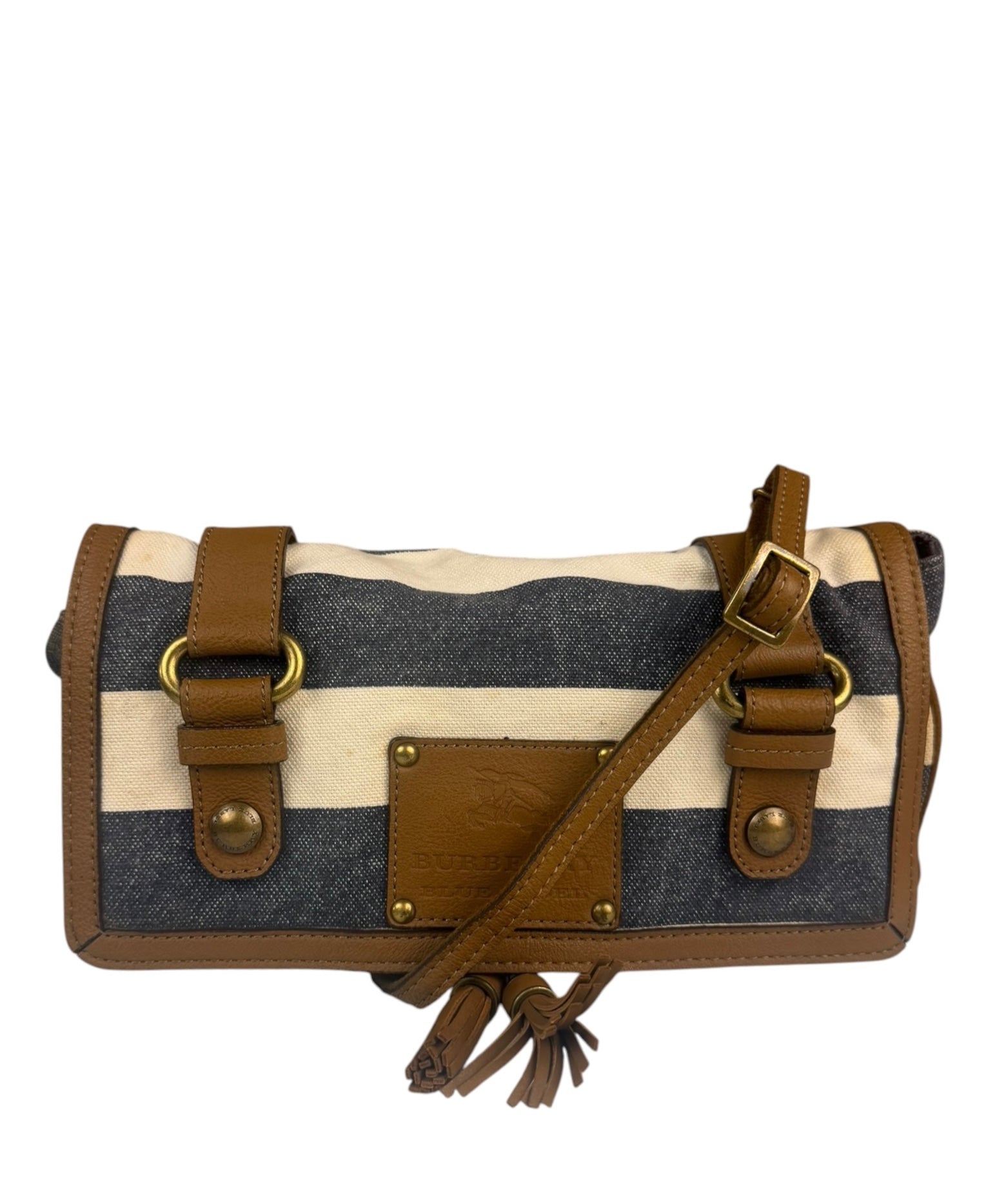 Burberrry Multicolor Leather Trim Striped Crossbody Bag