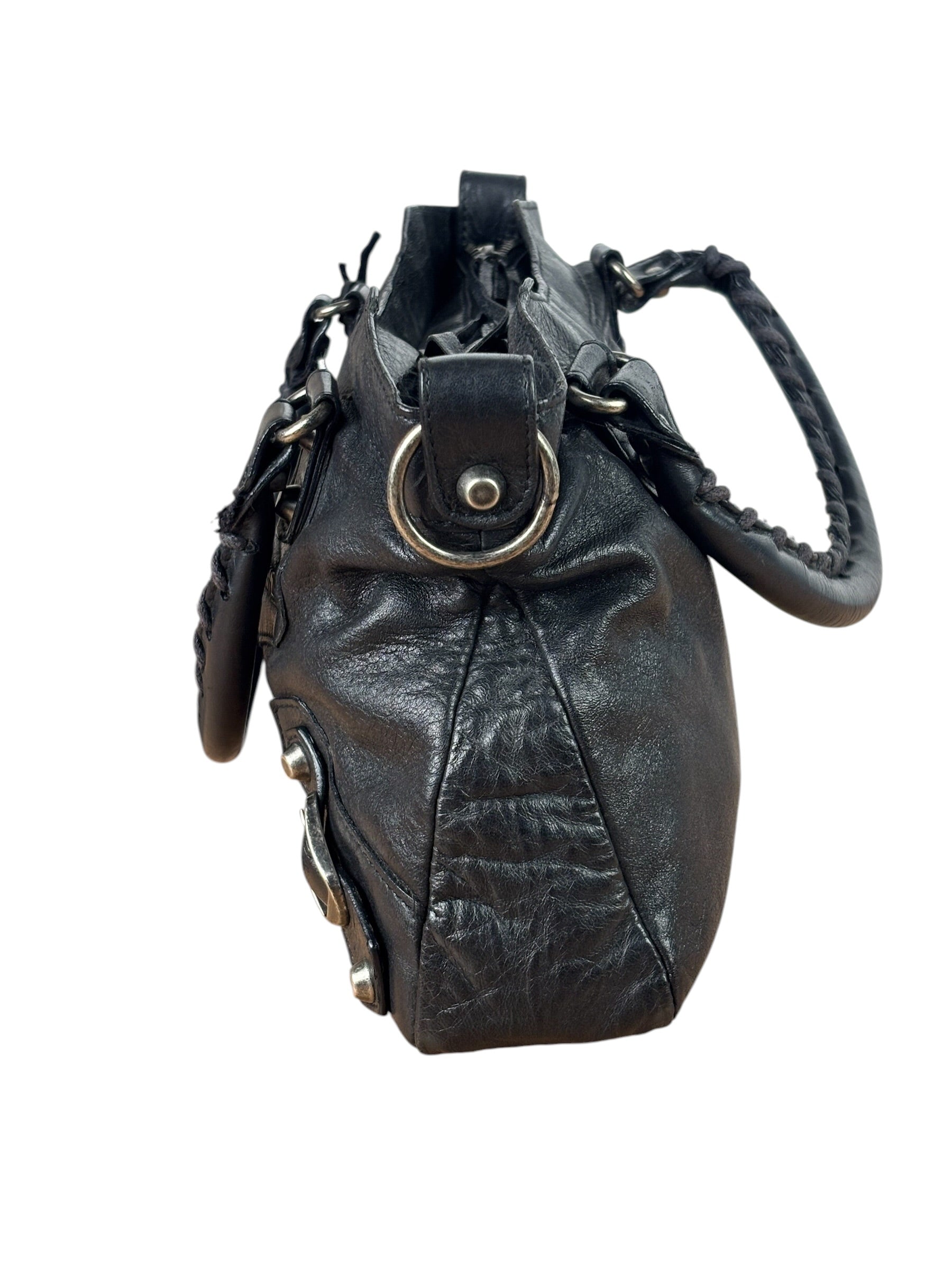 Balenciaga Black Leather Moto City Two-Way Bag