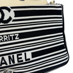 Chanel Black/White Leather Trim/Cloth Venise Biarritz Flap Bag 2019