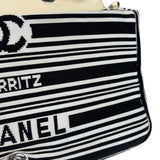 Chanel Black/White Leather Trim/Cloth Venise Biarritz Flap Bag 2019