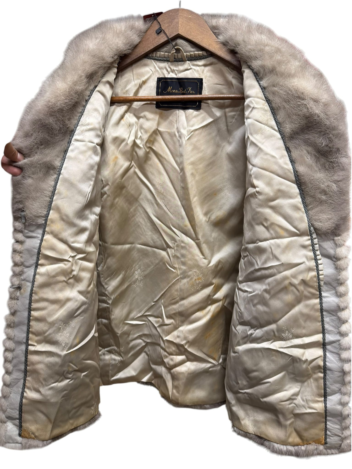 Vintage Moonbat Light Grey Chevron Fur Mink Coat