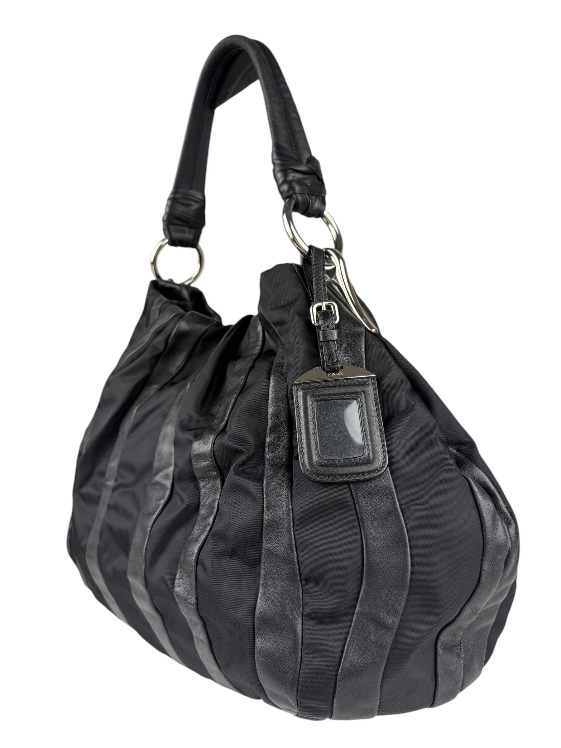 Prada Black Tessuto Nylon/Leather Waves Shoulder Bag