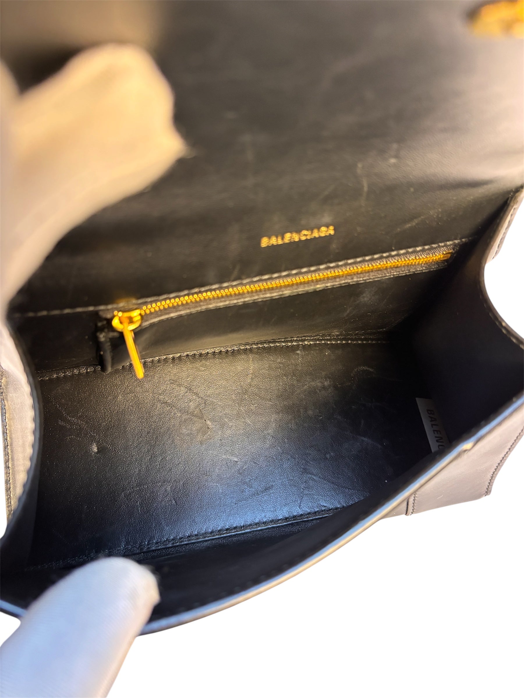 Balenciaga Black Leather Hourglass Handbag