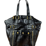 YSL Vintage Black Patent Leather Downtown Handbag