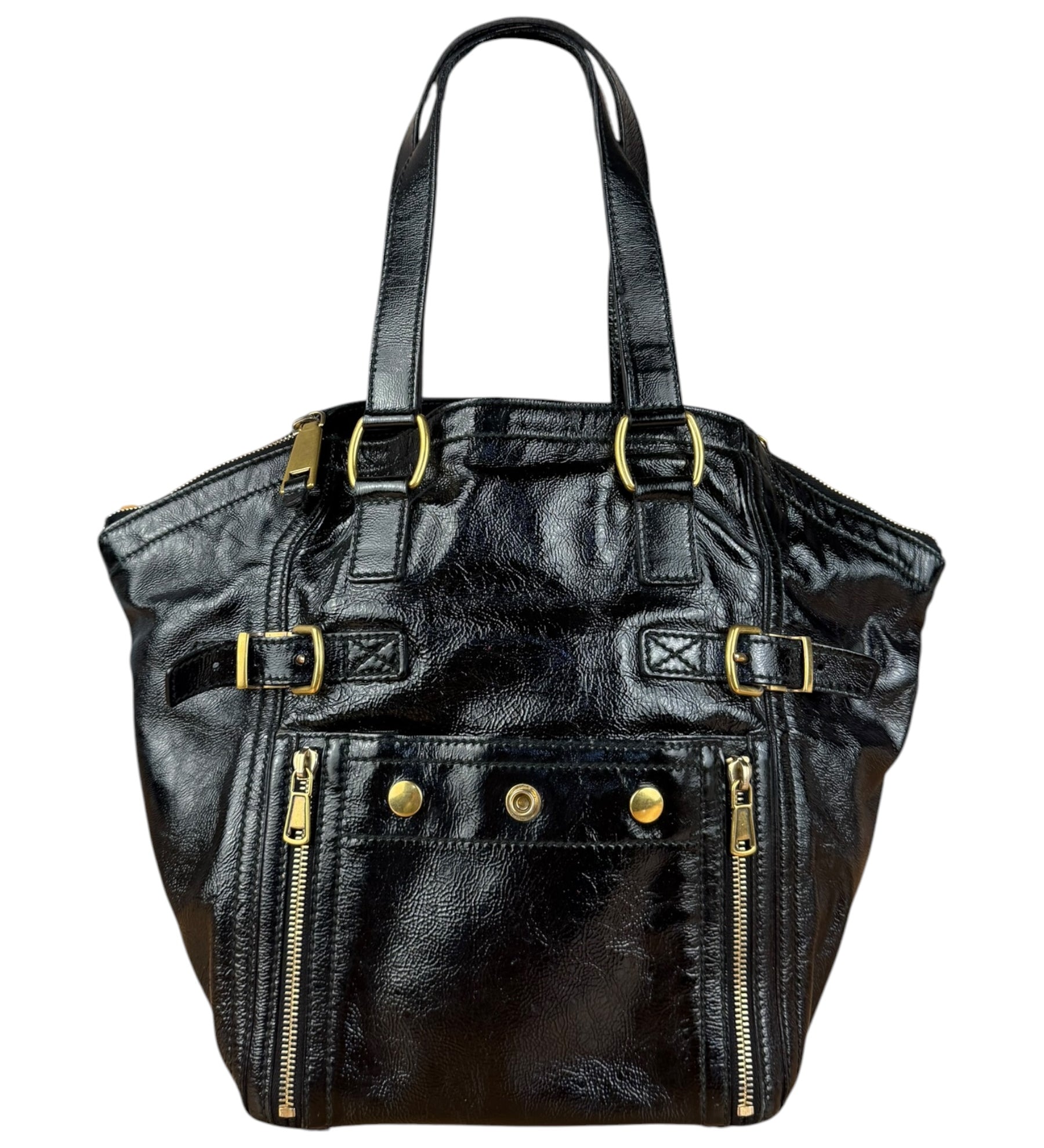 YSL Vintage Black Patent Leather Downtown Handbag