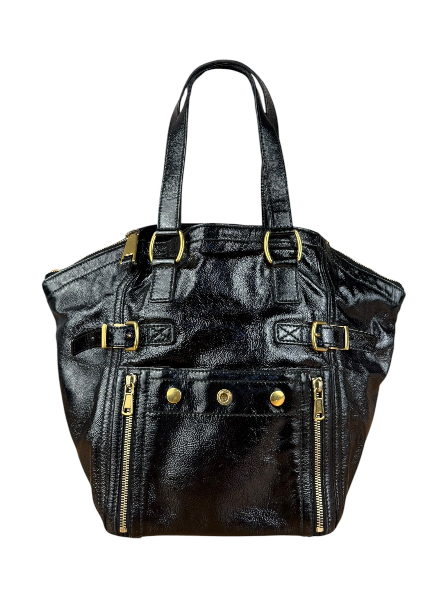 YSL Vintage Black Patent Leather Downtown Handbag