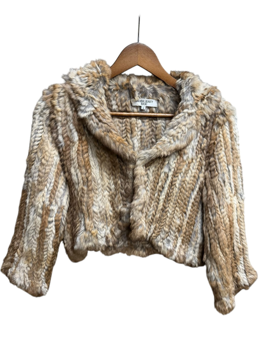 Vintage Natural Beauty Basic Mixed Woven Rabbit Fur Coat