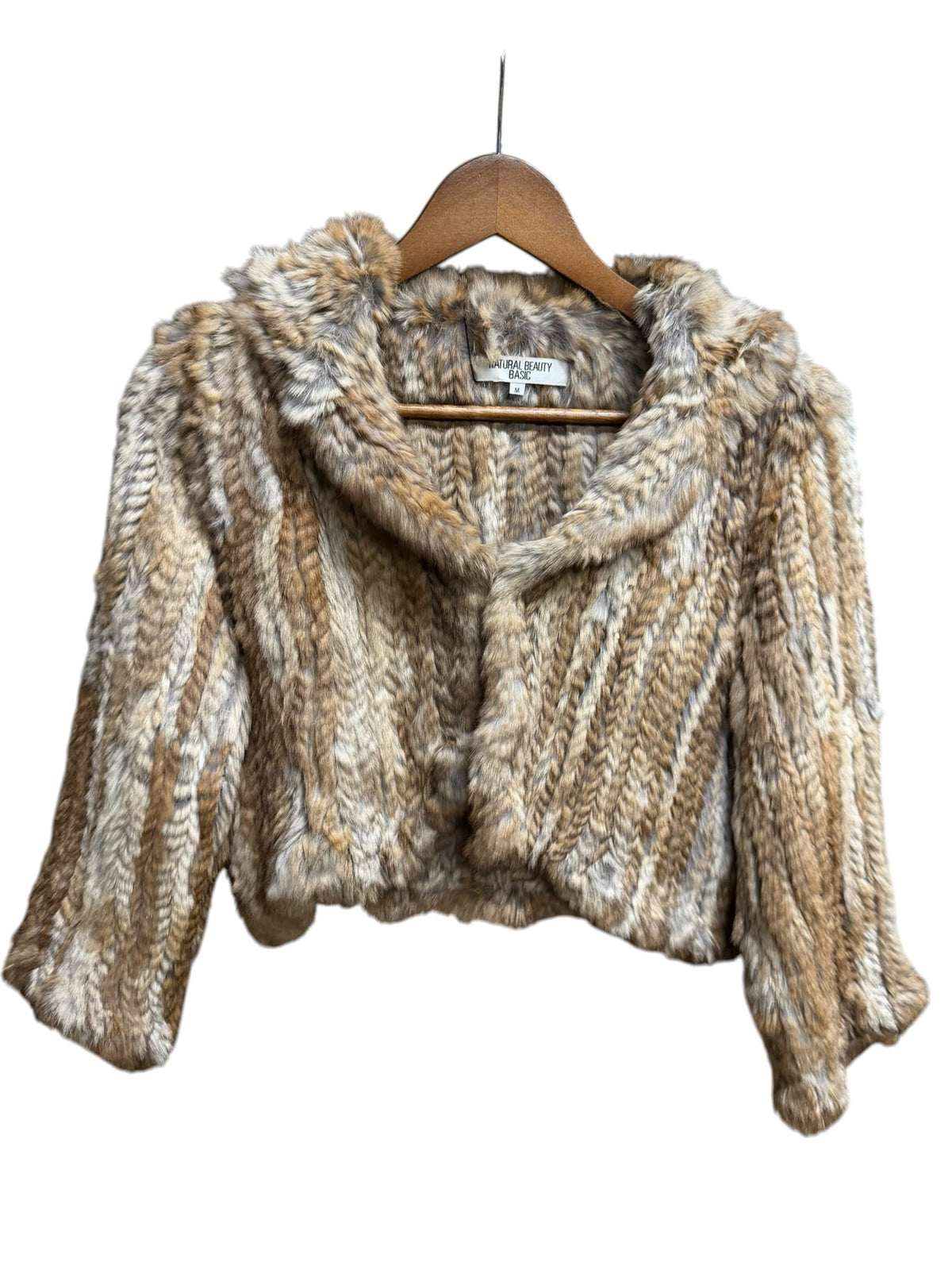 Vintage Natural Beauty Basic Mixed Woven Rabbit Fur Coat