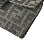 Fendi FF Black Canvas Flap Mini Baguette Shoulder Bag