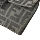 Fendi FF Black Canvas Flap Mini Baguette Shoulder Bag