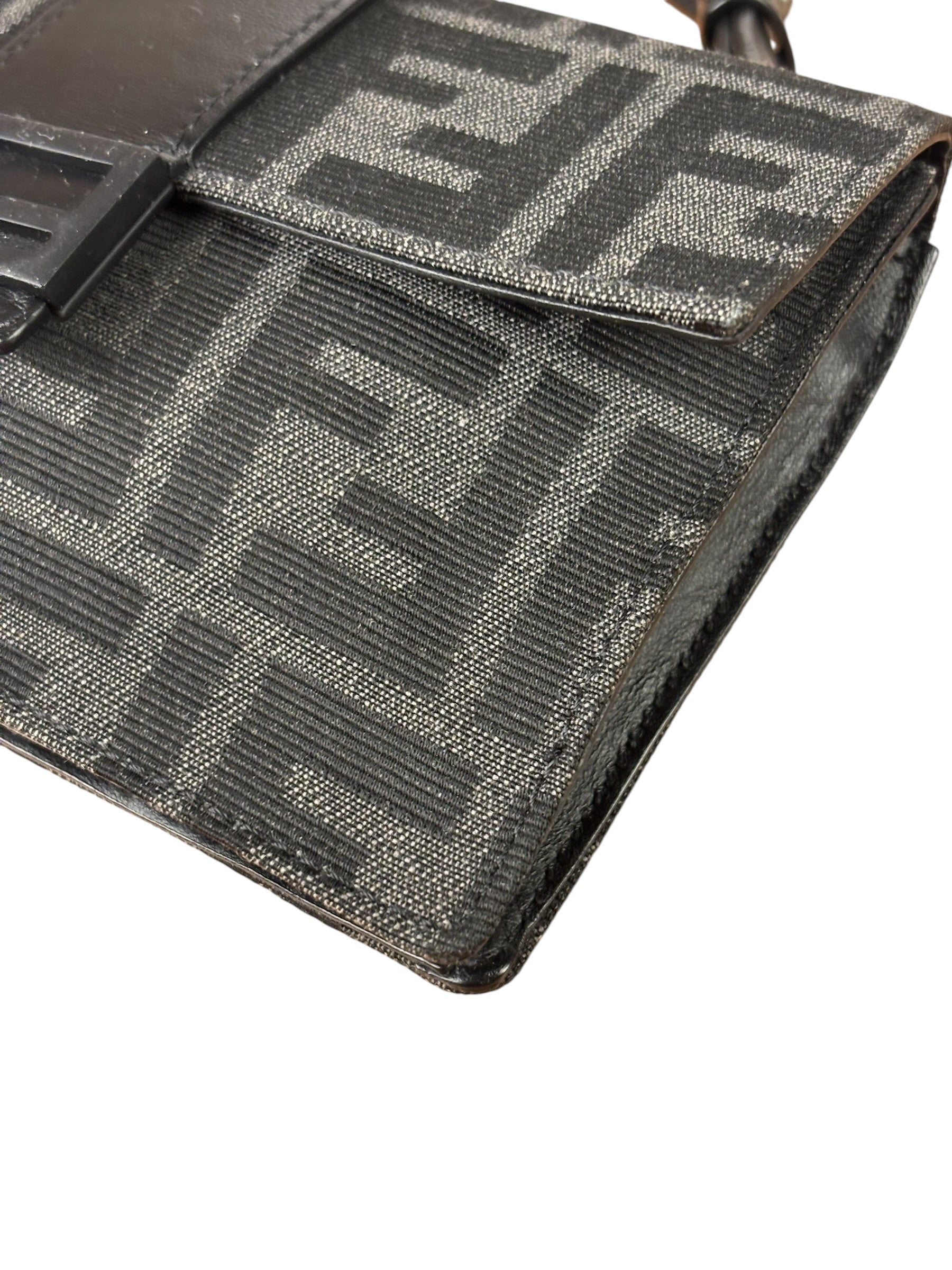 Fendi FF Black Canvas Flap Mini Baguette Shoulder Bag