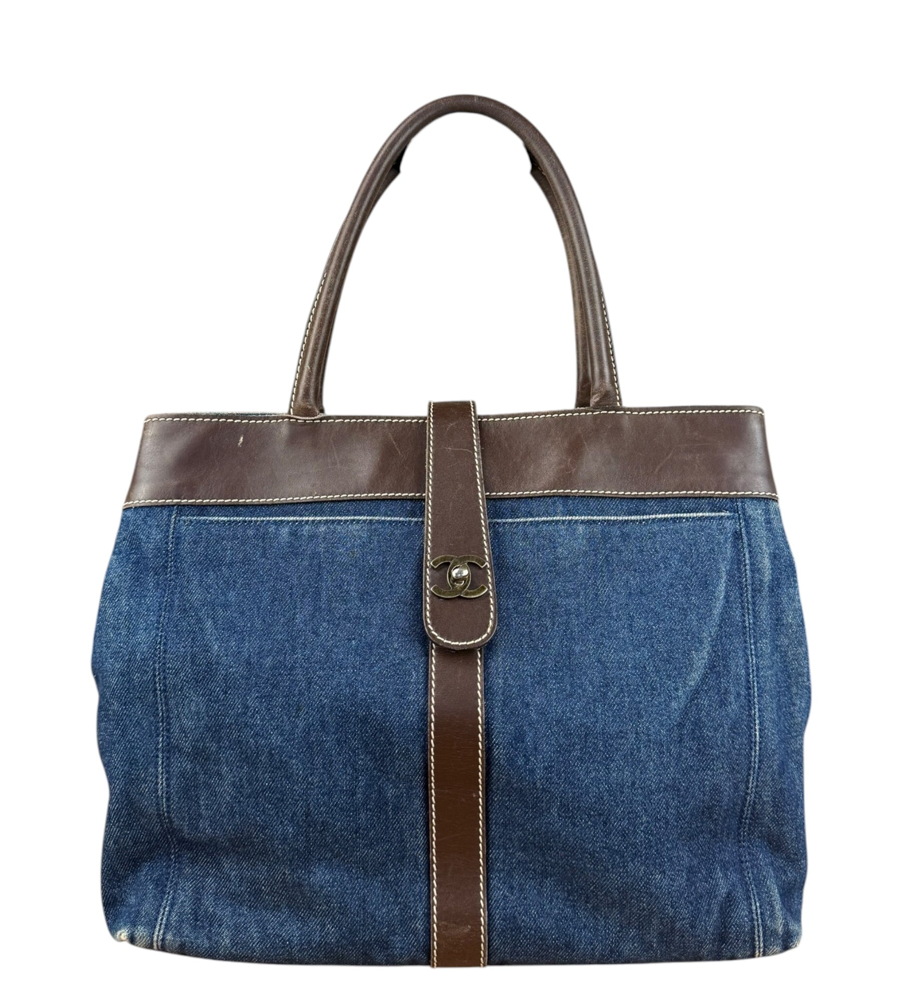 Chanel Denim CC Leather Lined Tote Bag 2001