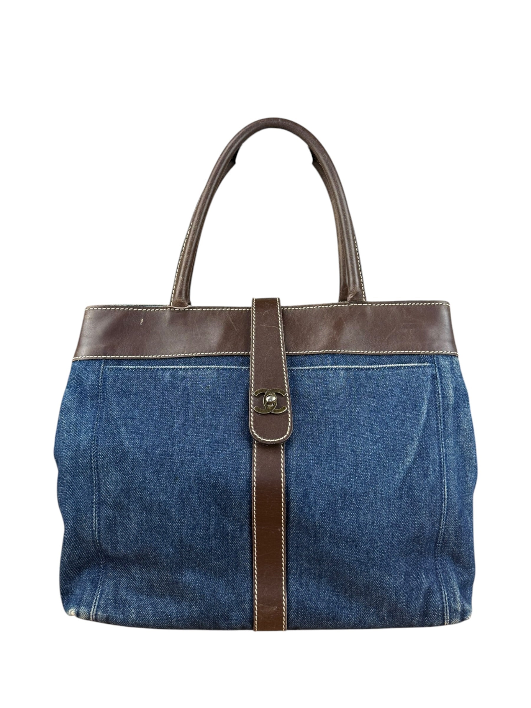 Chanel Denim CC Leather Lined Tote Bag 2001
