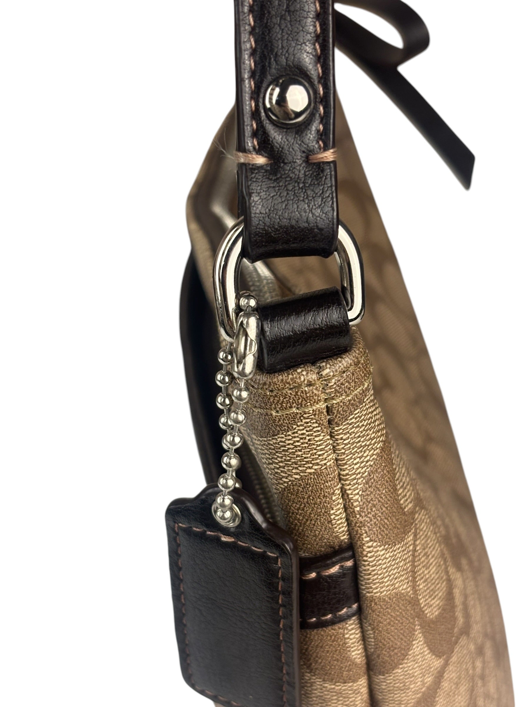 Coach Brown Leather Trim Signature Peyton File Crossbody