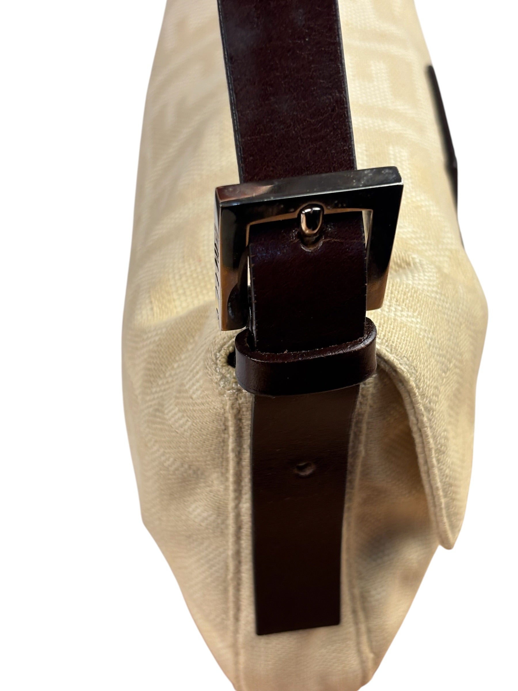 Fendi Vintage FF Ivory Canvas Baguette Shoulder Bag