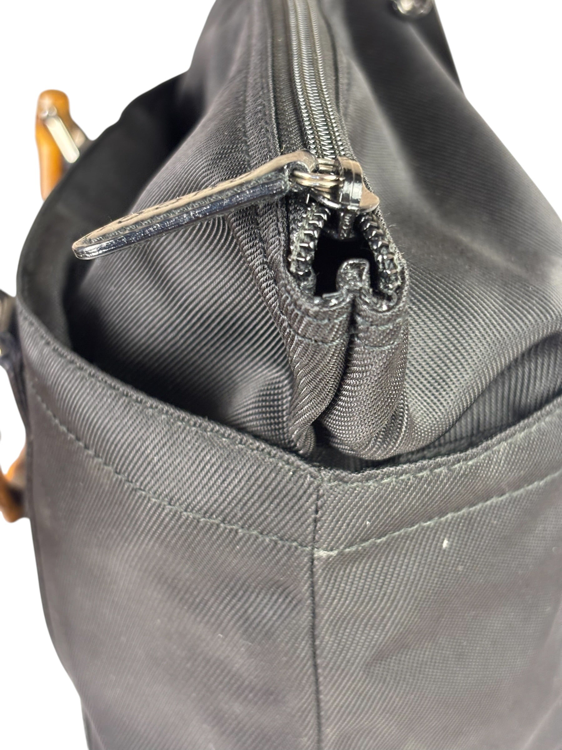 Gucci Black Nylon/Leather Trim Bamboo Top Handle Tote