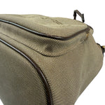 Prada Tan Beige Leather Trim Jaquard Canvas Bucket Bag