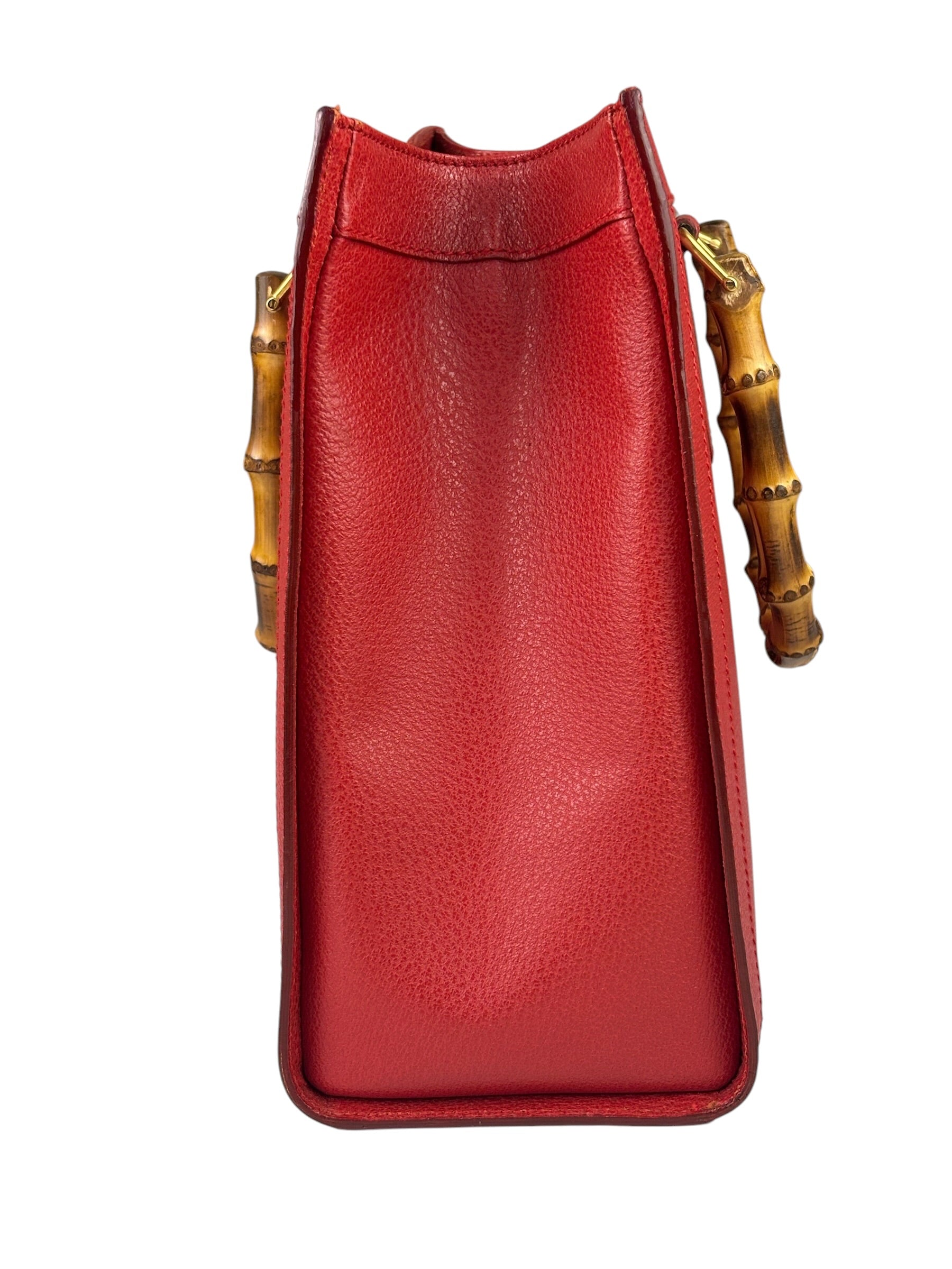 Gucci Red Leather Diana Bamboo Handle Tote