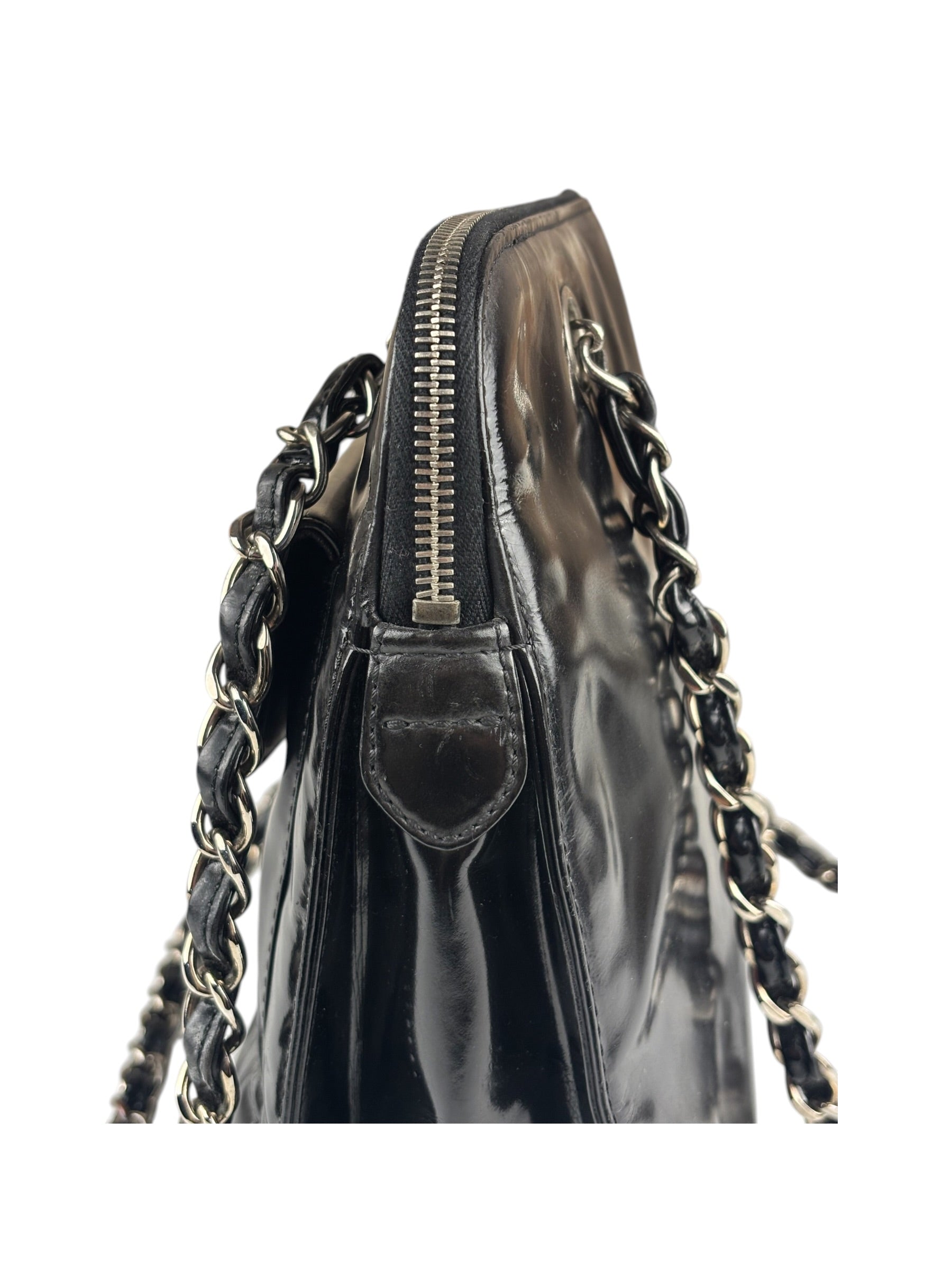 Chanel Vintage Black Patent Leather Envelope Chain Shoulder Bag 1998