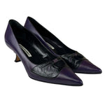 Manolo Blahnik Purple/Black Bow Kitten Heels