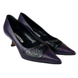 Manolo Blahnik Purple/Black Bow Kitten Heels