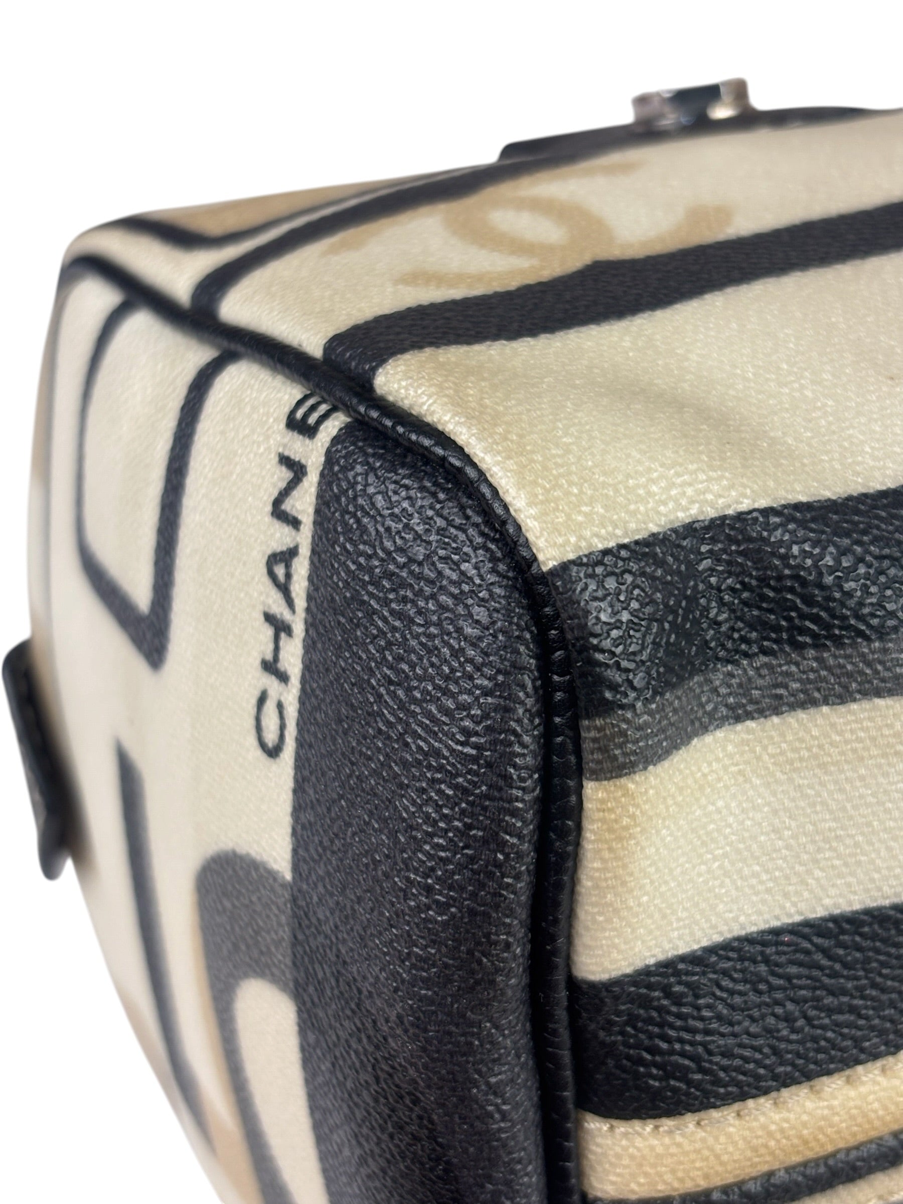 Chanel Cream Leather Coated Canvas Le Train Boston Bag 2006
