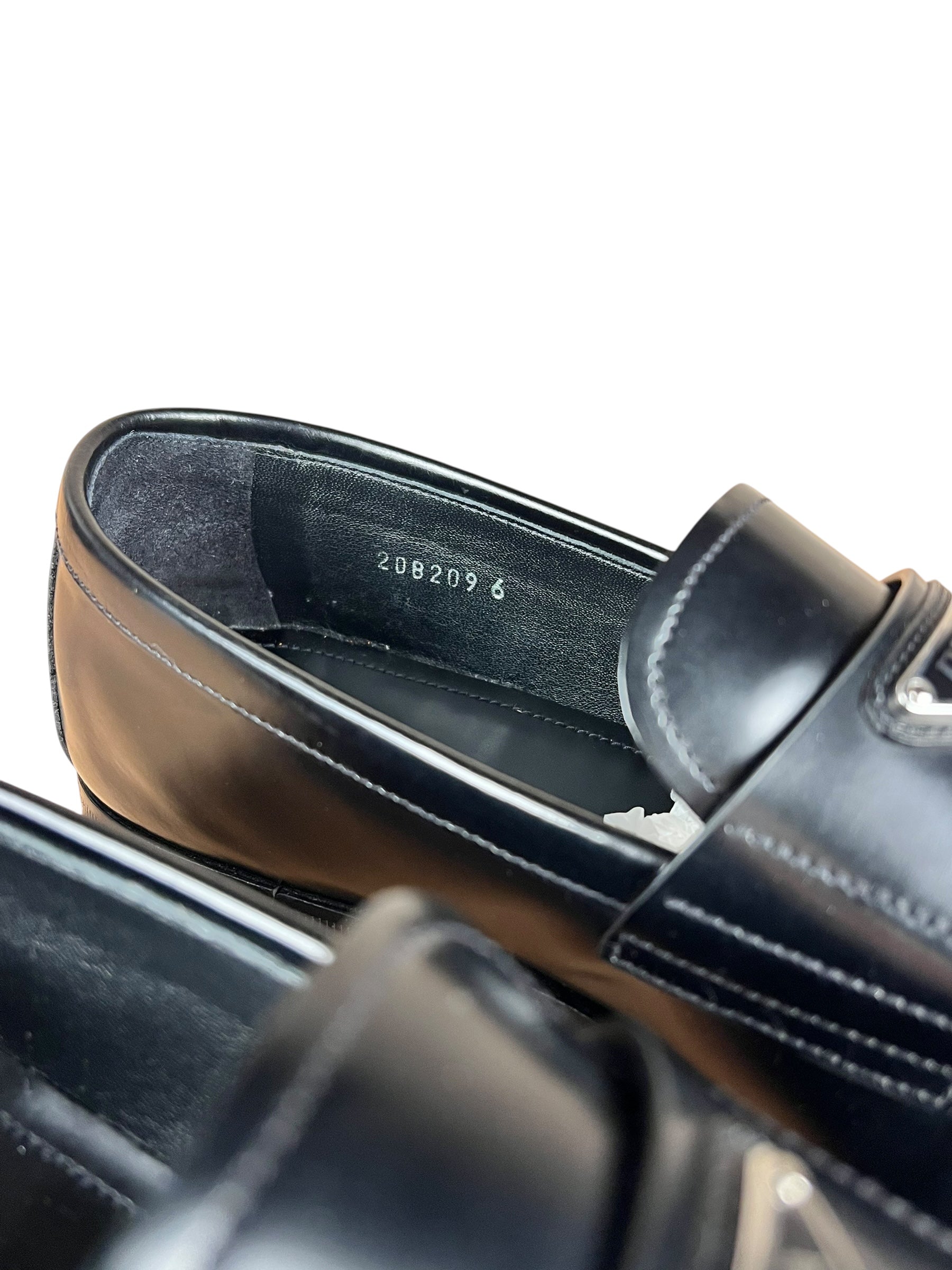 Prada Black Leather Triangle Logo Loafers