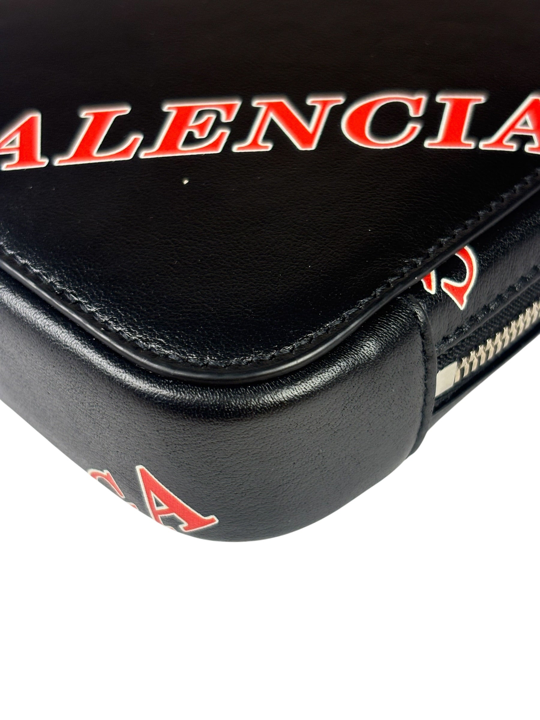 Balenciaga Black Leather Logo Print Phone/Card Holder