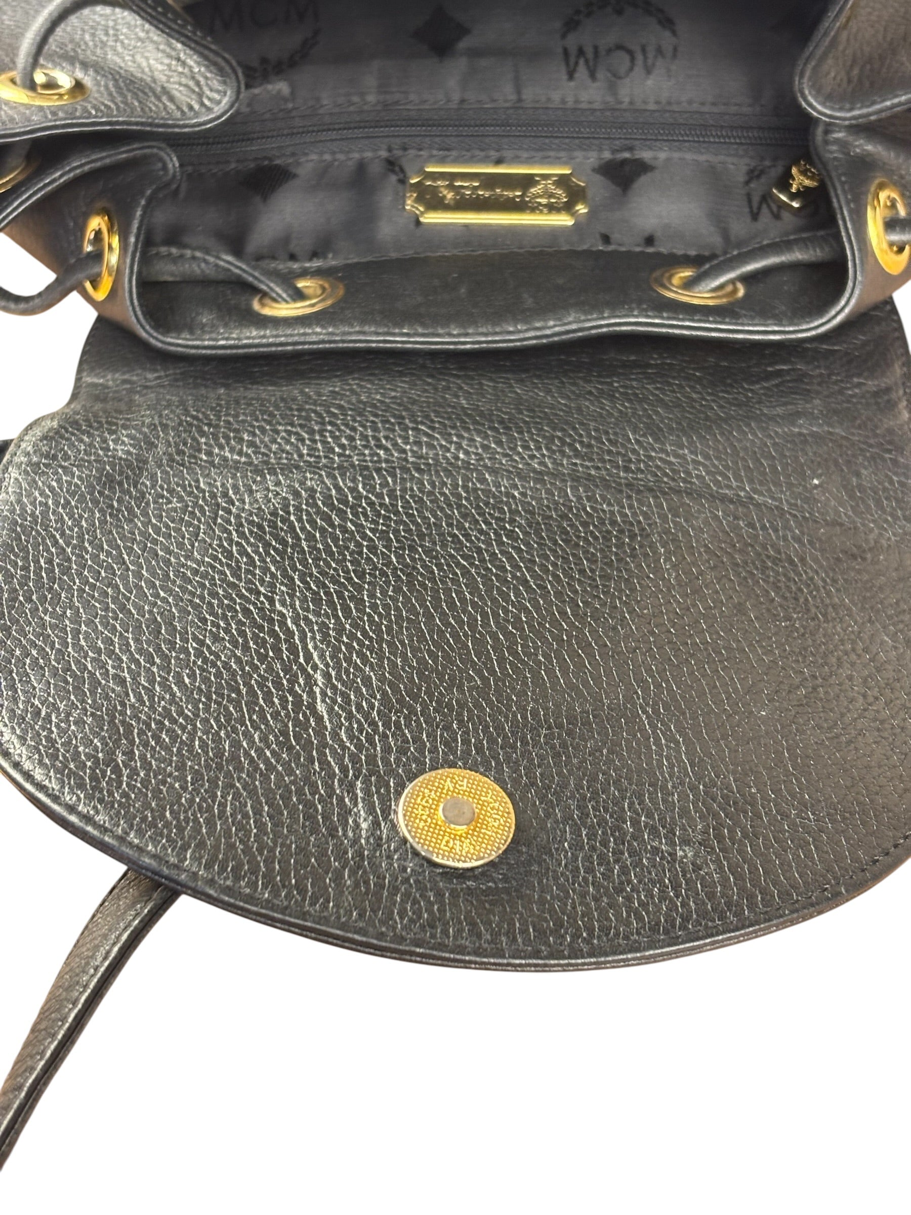 MCM Vintage Black Leather Studded Drawing Backpack