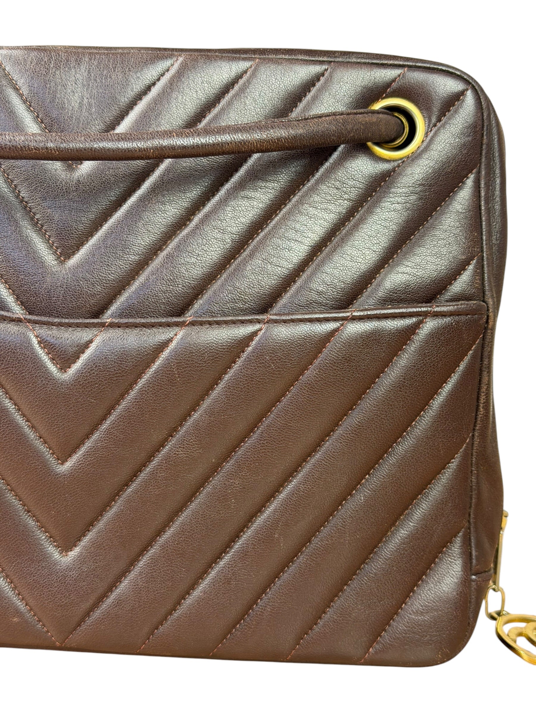 Chanel Burgundy Leather V Stitch Shoulder Bag 1990's