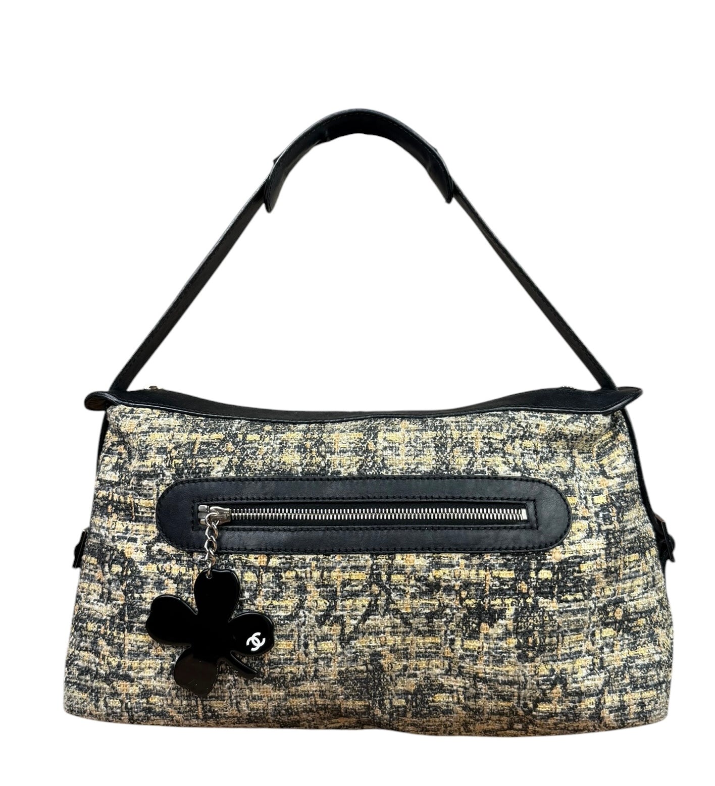 Chanel Black/Beige Tweed Clover Hobo Shoulder Bag '05-'06