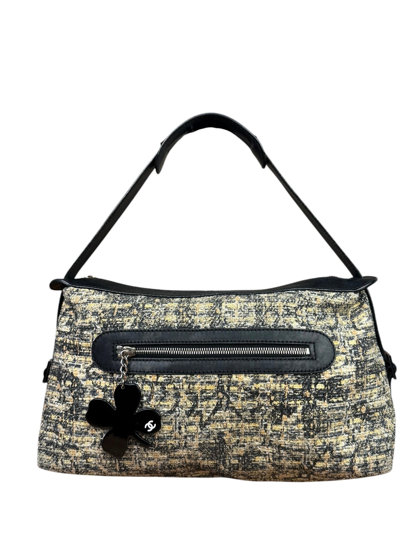 Chanel Black/Beige Tweed Clover Hobo Shoulder Bag '05-'06